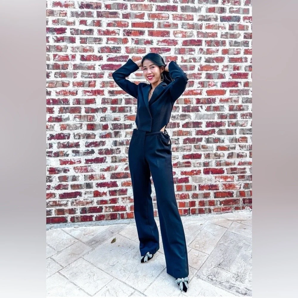ZARA ~ BLACK CUT-OUT FULL LENGTH JUMPSUIT BLAZER - Picture 10 of 15